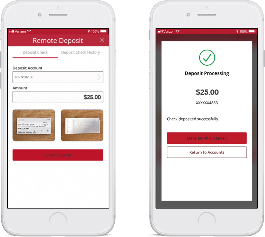 phone with Crawfield Credit Union mobile check deposit app